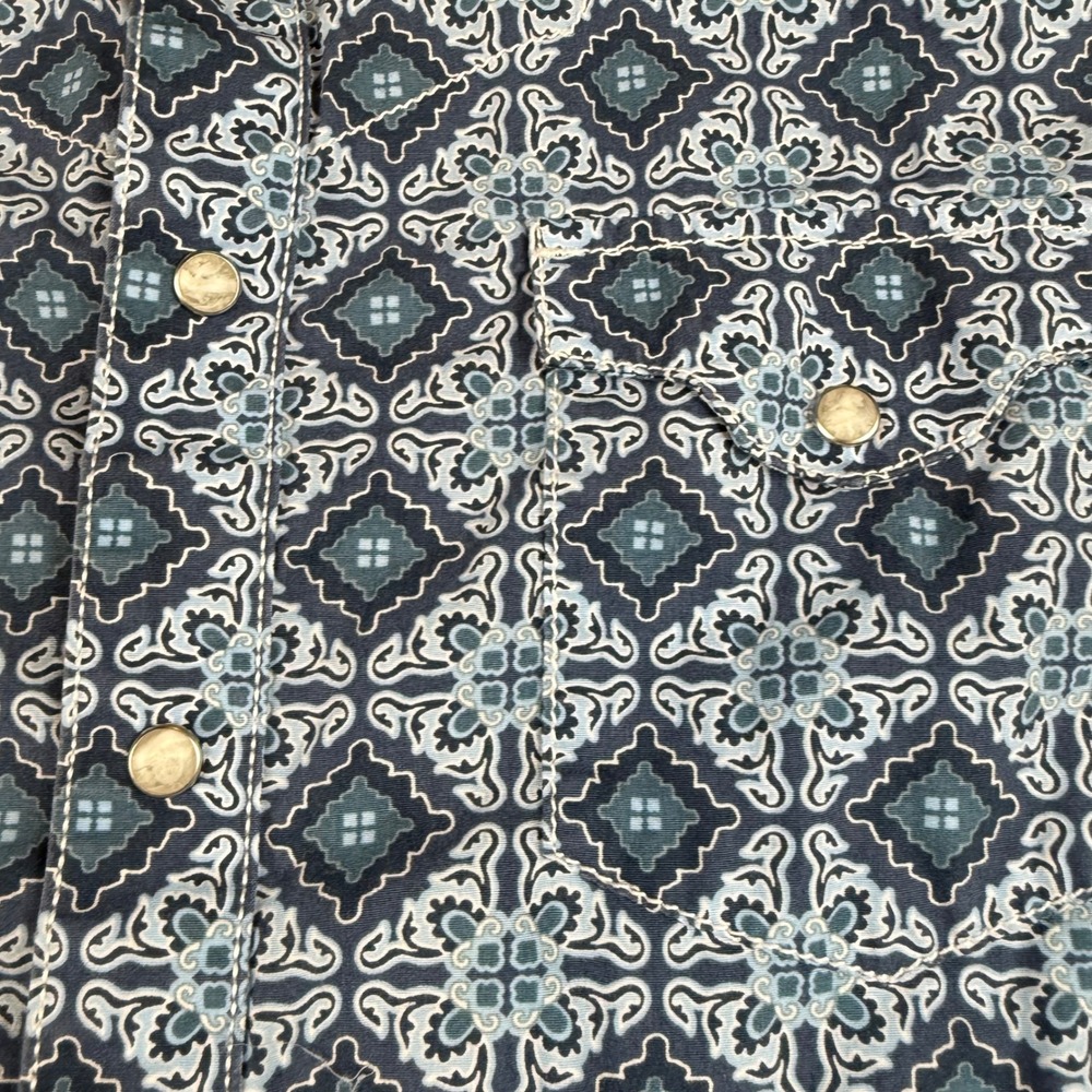 Wrangler Retro Premium Mens Long Sleeve Button Down Shirt Blue Pattern L - Picture 3 of 7